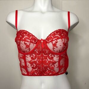 Vintage 80s Nefer Red Lace Bustier Bra Top with Removable Straps